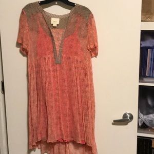 Anthropologie pink gauzy dress